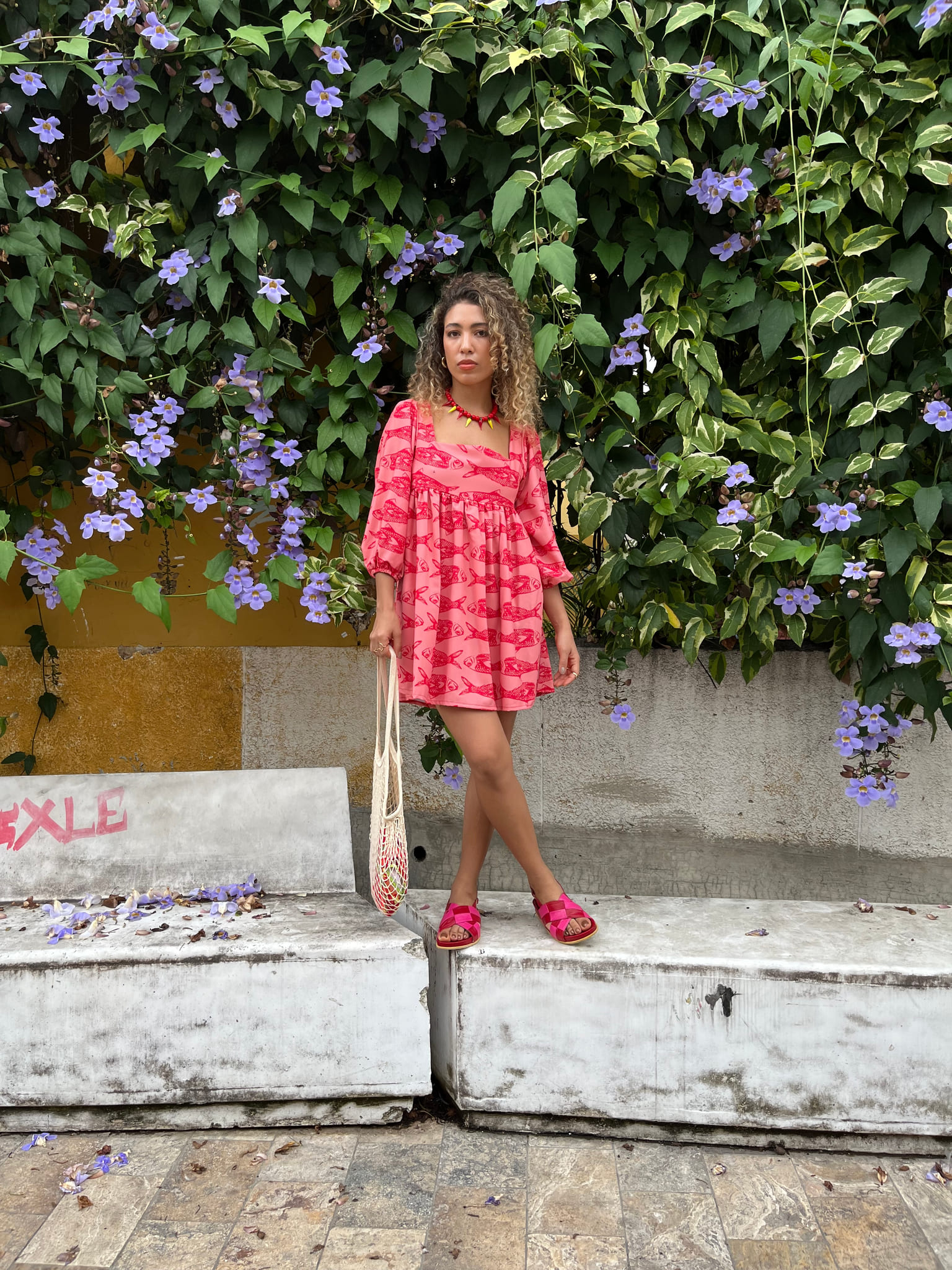 Vestido peces rosa manga larga